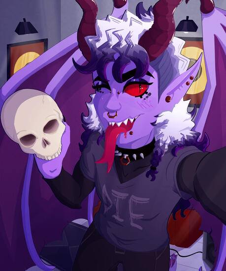 Cel-shading example, waist-up, complex background
